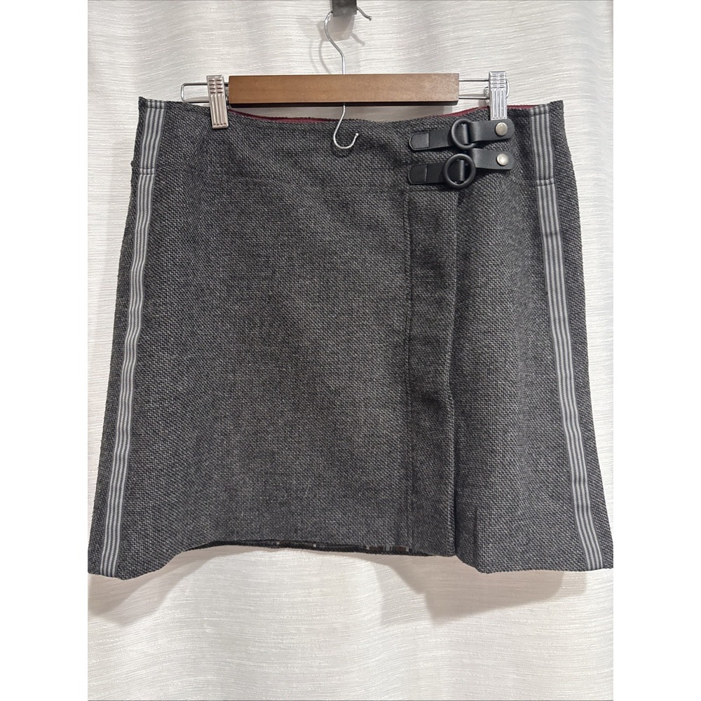 Womens Large PRANA Quincy Grey Black Wrap Wool Blend Skirt EUC